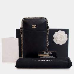 Pre Owned Chanel Black CC Quilted Lambskin Chain Around Phone Holder
