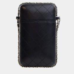 Pre Owned Chanel Black CC Quilted Lambskin Chain Around Phone Holder