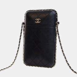 Pre Owned Chanel Black CC Quilted Lambskin Chain Around Phone Holder