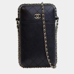 Pre Owned Chanel Black CC Quilted Lambskin Chain Around Phone Holder