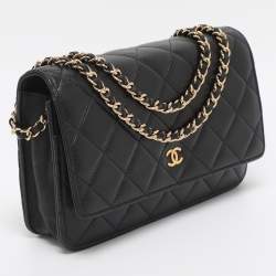 Pre Owned Chanel Black Quilted Leather CC Wallet On Chain
