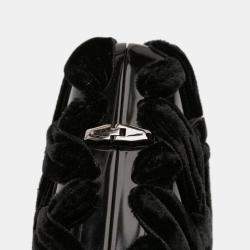 Pre Owned Chanel Black Woven Velvet and Resin Box Clutch with Chain
