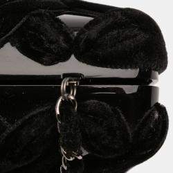 Pre Owned Chanel Black Woven Velvet and Resin Box Clutch with Chain