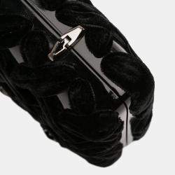 Pre Owned Chanel Black Woven Velvet and Resin Box Clutch with Chain