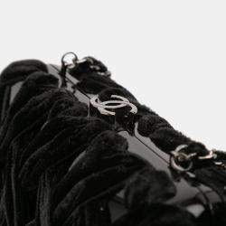 Pre Owned Chanel Black Woven Velvet and Resin Box Clutch with Chain