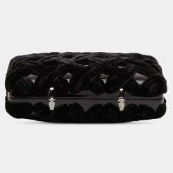 Pre Owned Chanel Black Woven Velvet and Resin Box Clutch with Chain