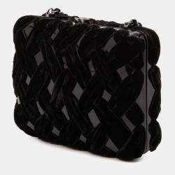 Pre Owned Chanel Black Woven Velvet and Resin Box Clutch with Chain