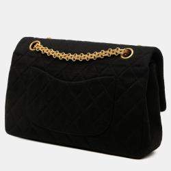 Pre Owned Chanel Black Medium Classic Jersey Double Flap