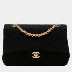Pre Owned Chanel Black Medium Classic Jersey Double Flap