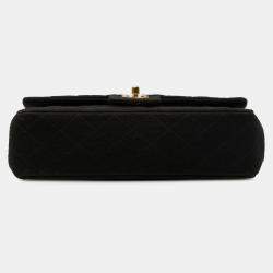 Pre Owned Chanel Black Medium Classic Jersey Double Flap