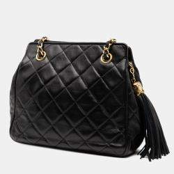 Pre Owned Chanel Black Mini Quilted Lambskin Chain Tote