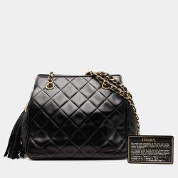 Pre Owned Chanel Black Mini Quilted Lambskin Chain Tote