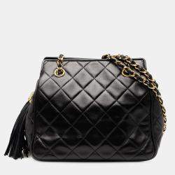 Pre Owned Chanel Black Mini Quilted Lambskin Chain Tote