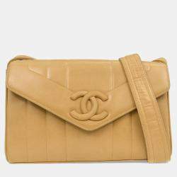 Pre Owned Chanel Beige Lambskin Mademoiselle Shoulder Bag