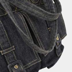 Pre Owned Chanel Navy Sparkling Denim Tote Handbag