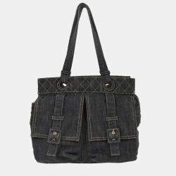 Pre Owned Chanel Navy Sparkling Denim Tote Handbag