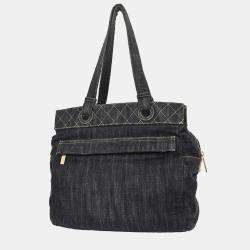Pre Owned Chanel Navy Sparkling Denim Tote Handbag