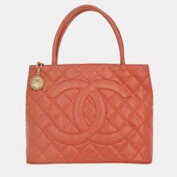 Pre Owned Chanel Pink Calfskin Medallion Tote Handbag