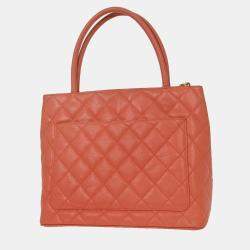 Pre Owned Chanel Pink Calfskin Medallion Tote Handbag