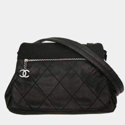 Pre Owned Chanel Black Calfskin Canvas Shoulder Bag