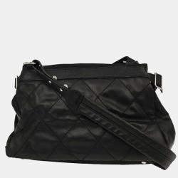 Pre Owned Chanel Black Calfskin Canvas Shoulder Bag