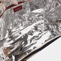 Pre Owned Chanel Navy Silver Canvas No.5 Choco Bar Tote Handbag