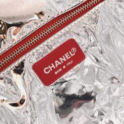 Pre Owned Chanel Navy Silver Canvas No.5 Choco Bar Tote Handbag