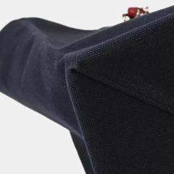 Pre Owned Chanel Navy Silver Canvas No.5 Choco Bar Tote Handbag