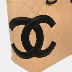 Pre Owned Chanel Beige Calfskin Cambon Ligne Tote Handbag