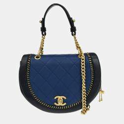 Pre Owned Chanel Blue Lambskin 2way Shoulder Handbag