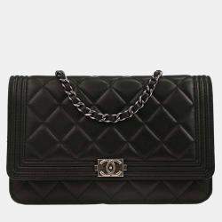 Pre Owned Boy Chanel Black Lambskin WOC Wallet On Chain