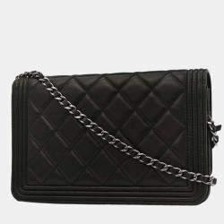 Pre Owned Boy Chanel Black Lambskin WOC Wallet On Chain