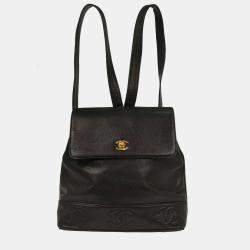 Pre Owned Chanel Black Calfskin Triple CC Backpack