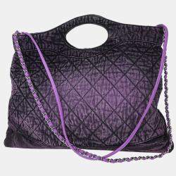 Pre Owned Chanel Purple Denim Chanel 31 Shopping Bag 2way Handbag