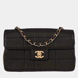 Pre Owned Chanel Black Calfskin Choco Bar Shoulder Bag