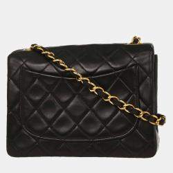 Pre Owned Chanel Black Lambskin Mini Classic Square Flap Shoulder Bag