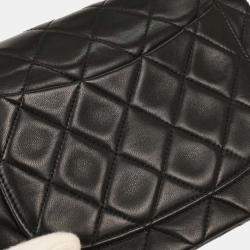 Pre Owned Chanel Black Lambskin Mini Classic Square Flap Shoulder Bag