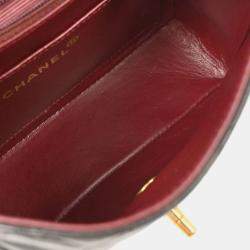 Pre Owned Chanel Black Lambskin Mini Classic Square Flap Shoulder Bag