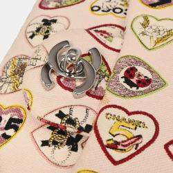 Pre Owned Chanel Pink Canvas Valentine Mini Classic Square Flap Shoulder Bag