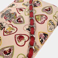 Pre Owned Chanel Pink Canvas Valentine Mini Classic Square Flap Shoulder Bag