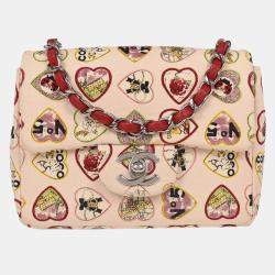 Pre Owned Chanel Pink Canvas Valentine Mini Classic Square Flap Shoulder Bag