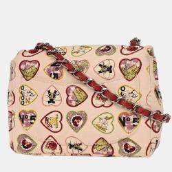 Pre Owned Chanel Pink Canvas Valentine Mini Classic Square Flap Shoulder Bag