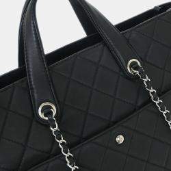 Pre Owned Chanel Black Lambskin Ultra Pocket Shopping Tote 2way Handbag