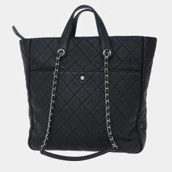 Pre Owned Chanel Black Lambskin Ultra Pocket Shopping Tote 2way Handbag