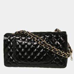 Pre Owned Chanel Black Patent Leather Shoulder Bag