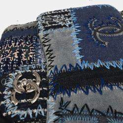 Pre Owned Chanel Blue Tweed Tweed Single Flap Patchwork Shoulder Bag