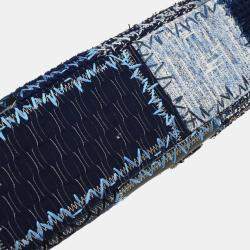 Pre Owned Chanel Blue Tweed Tweed Single Flap Patchwork Shoulder Bag