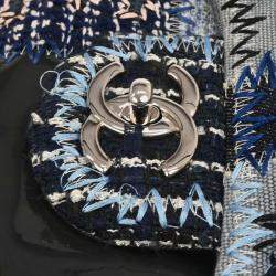Pre Owned Chanel Blue Tweed Tweed Single Flap Patchwork Shoulder Bag