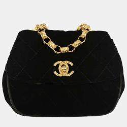 Pre Owned Chanel Black Velvet Shoulder Bag