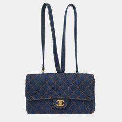 Pre Owned Chanel Denim Blue Backpack